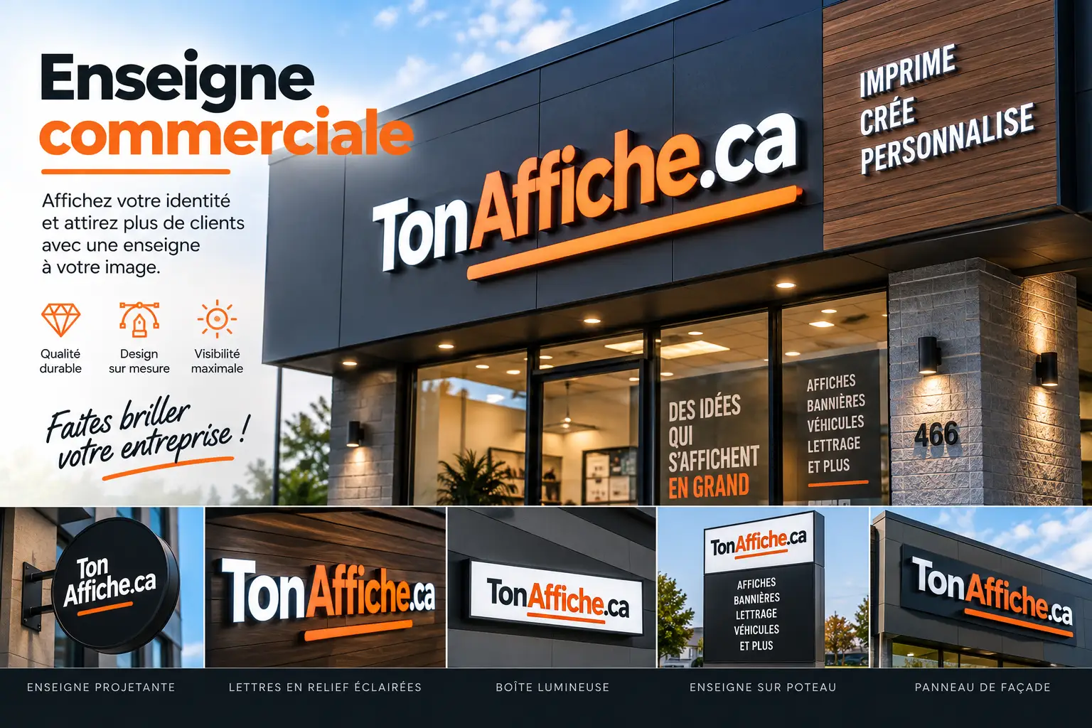 Enseigne commerciale — Ton Affiche Enseigne commerciale lumineuse Ton Affiche sur la façade d'un immeuble